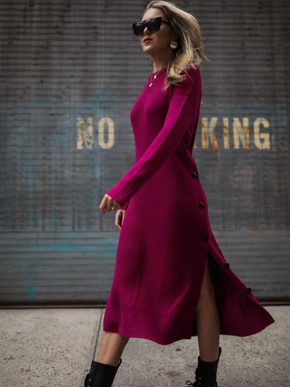Mara Hoffman Fayre 100% Baby Alpaca knit midi dress w button detail